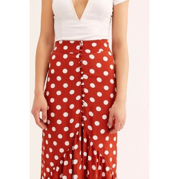 NEW FREE PEOPLE SZ XS UNBUTTON ME MAXI SKIRT X FLYNN SKYE IN RUST DOT - Picture 3 of 3